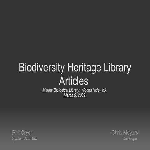 Biodiversity Heritage Library Articles Demo