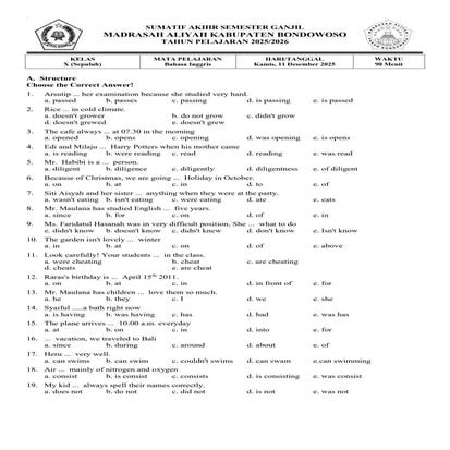 Soal Sumatif Akhir Bahasa Inggris Kelas 10 (Sepuluh)
