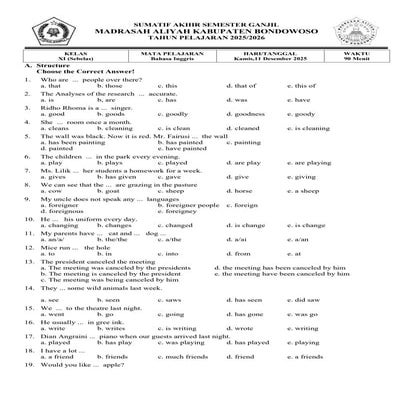 Soal Sumatif Bahasa Ingris Kelas 11 (Sebelas)