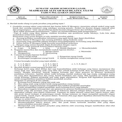 SOAL SAS BAHASA INDONESIA Kelas X (Sepuluh)