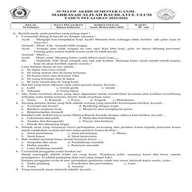SOAL SAS BAHASA INDONESIA Kelas XI (Sebelas)