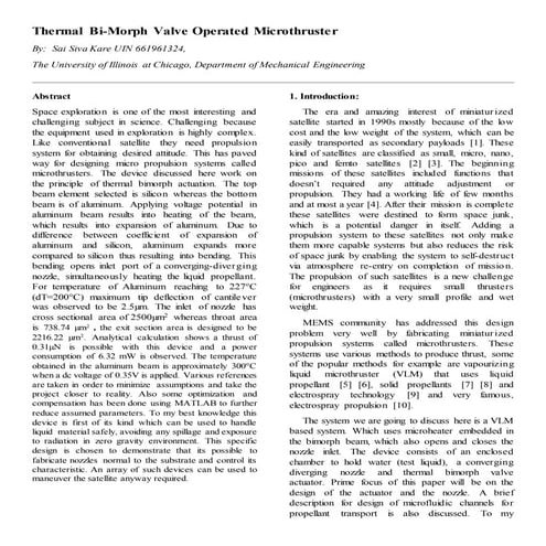 Thermal bimorph valve operated microthruster.