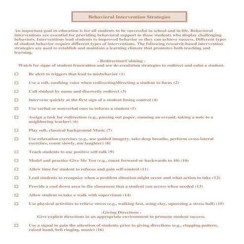 Behavior Intervention Strategies