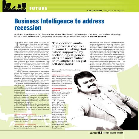 Business Intelligence (BI) for Recession on Digit Channel Connect