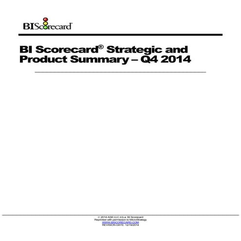 BI Scorecard Strategic and Product Summary - Q4 2014
