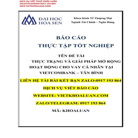 Báo cáo Thực trạng hoạt động cho vay cá nhân Tại Vietcombank, HAY