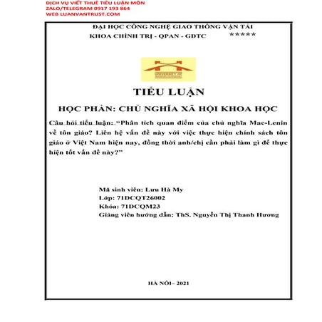 BÀI MẪU TIỂU LUẬN VỀ TÔN GIÁO, HAY