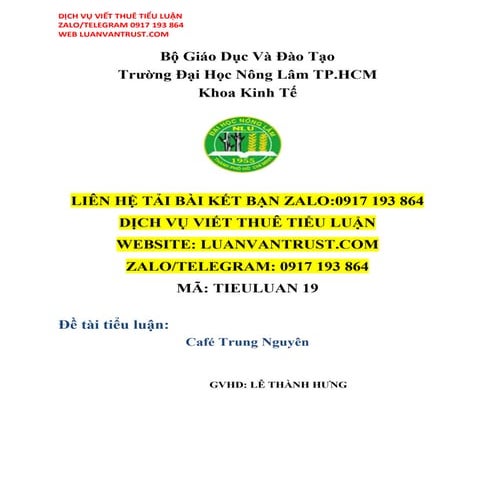 Bài mẫu Tiểu luận về cà phê Trung Nguyên, HAY