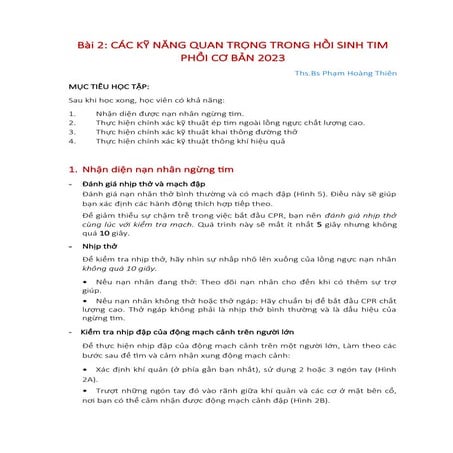 CHƯƠNG TRÌNH HUẤN LUYỆN HỒI SINH TIM PHỔI 2023 Các kỹ thuật quan trọng trong ...