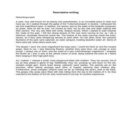 Horrible attempted Descriptive writing of park | PPTX