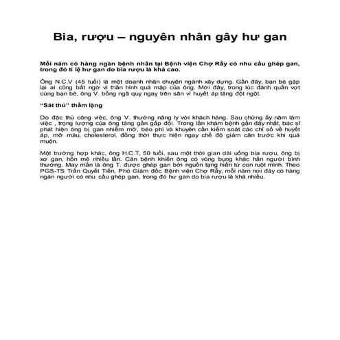 Bia, rượu - nguyên nhân gây hư gan