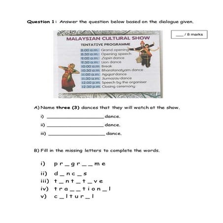 Final year exam English SPEED Form 2