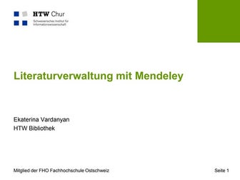 Mendeley-Schulung an der HTW Chur