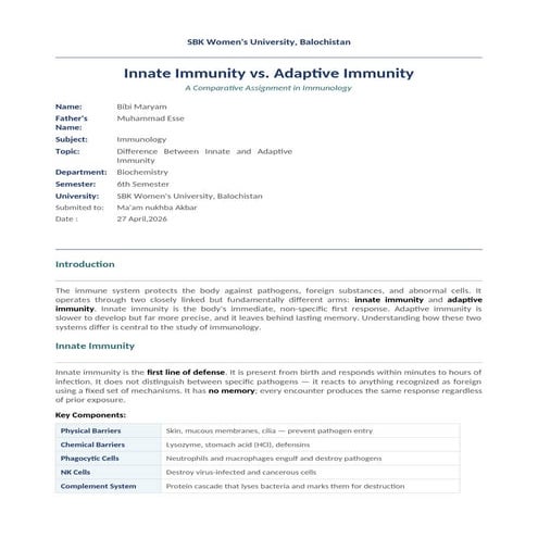 Difference between innate and adaptive immunity | PPTX