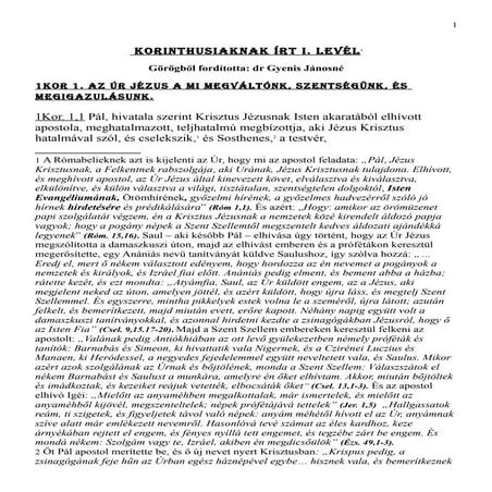 Biblia apostoli levelek-pál apostol korintusbelieknek írott 1-ső levle