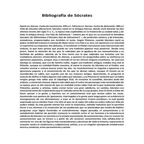 SOCRATES presentación sobre su vida y obra al completo | PDF