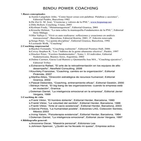 Bibliografia Bindu Power Coaching