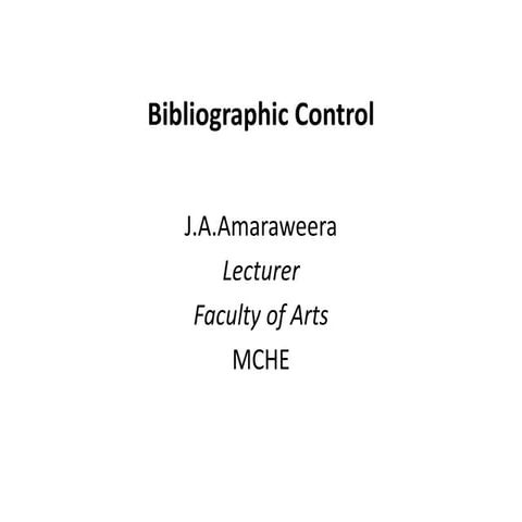 Bibliographic control : Basics | PPTX