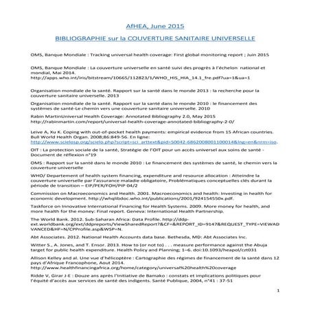 Bibliographie sur la couverture sanitaire universelle - AfHEA