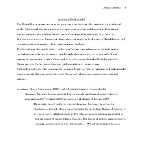 Correctional Librarianship - Annotated Bibliography