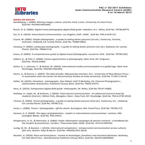 Bibliography for pac & go    6 to 16 mar 2012