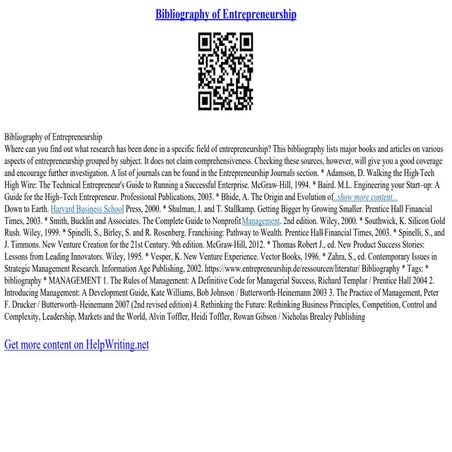 Bibliography Of Entrepreneurship