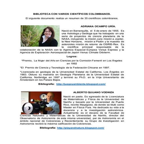 Biblioteca con varios científicos colombianos