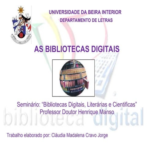 bibliotecas digitais apresentação trabalho
