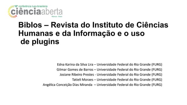 Biblos - Revista do Instituto de Ciências Humanas e da Informação e o uso de plugins