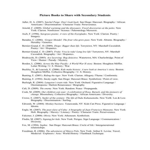 Bib picture books for secondary students