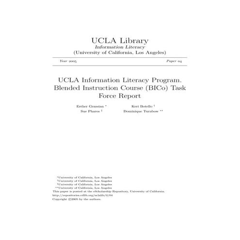 UCLA Information Literacy Program. Blended Instruction Course (BICo) Task For...