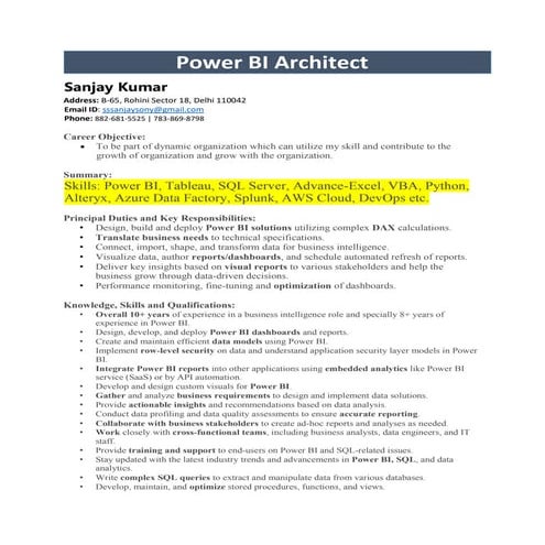 Power BI Architect/Developer- Overall 10+ years of experience in a business i...