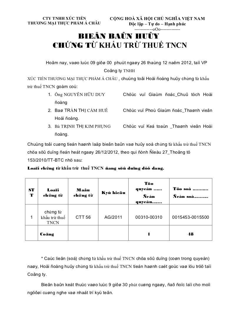 Bien ban huy chung tu khau tru thue - SlideShare