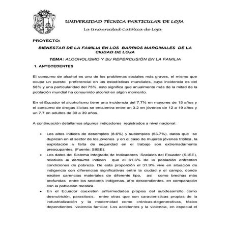 Bienestar de la familia en los barrios marginales de la ciudad de loja