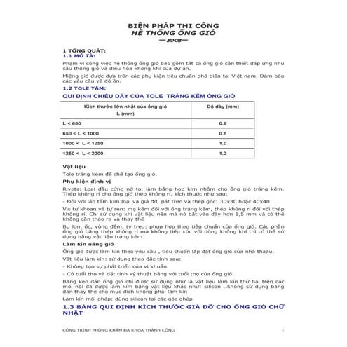 Biện pháp thi công hệ thống ống gió