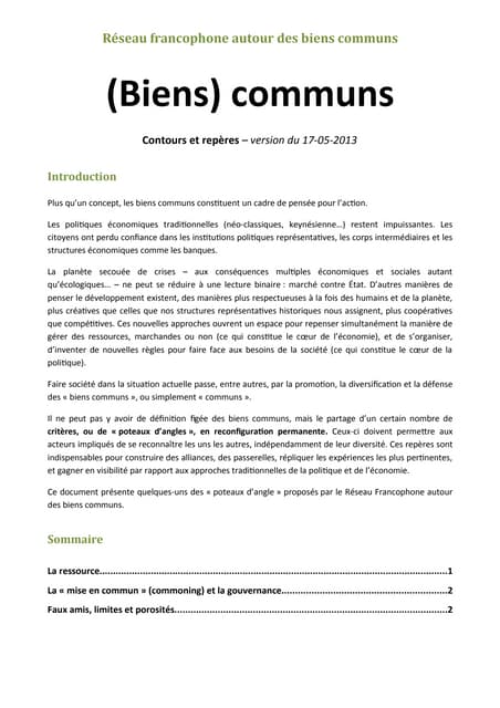 Bien communs - Contours et repères (texte complet) 