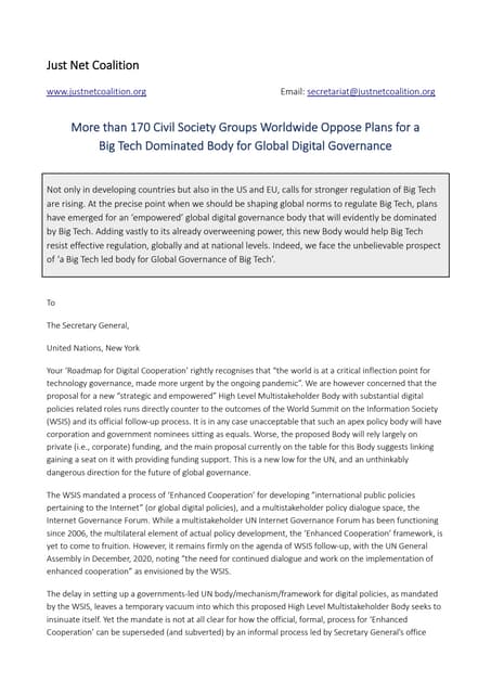 #StopBigTechGoverningBigTech . More than 170 Civil Society Groups Worldwide O...