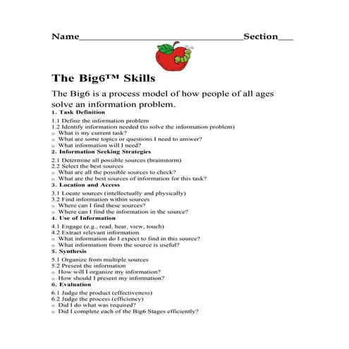 Big 6  Student  Packet