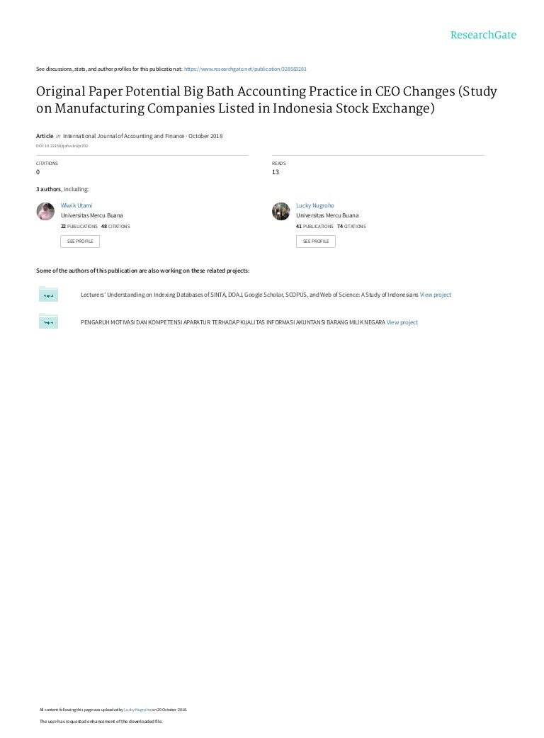 Potential Big Bath Accounting Practice in CEO Changes (Study on Manuf…