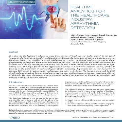 Real-time Analytics for the Healthcare Industry: Arrythmia Detection- Impetus...