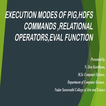 Execution modes of pig, HDFS commands, Relational Operators, Eval function
