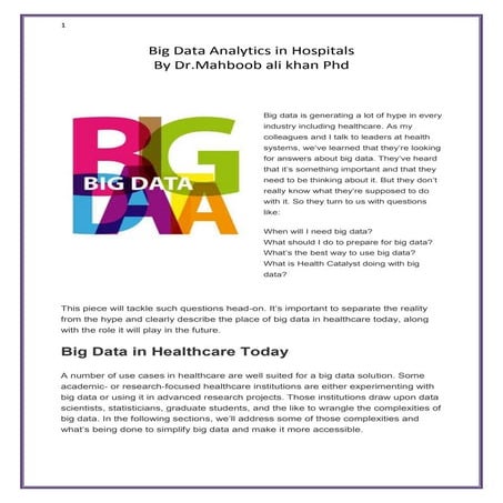 Big Data Analytics in Hospitals By Dr.Mahboob ali khan Phd