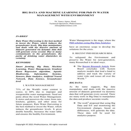 Big Data and Machine Learning for PhD in Water Management with Environment - ...