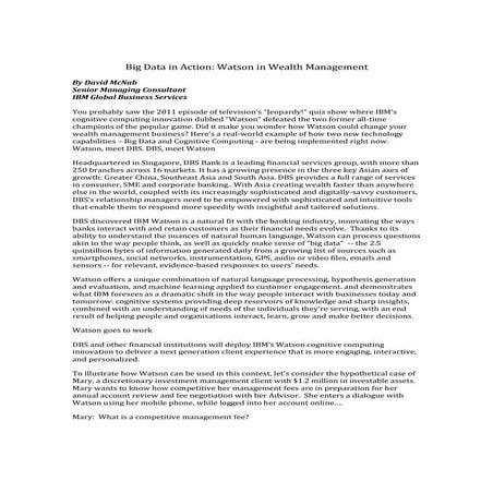 Big data in action -  Watson in banking Wealth management 