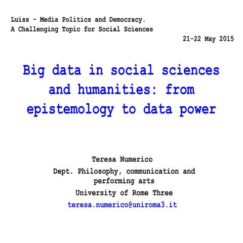 Big data luiss Facebook and epistemology
