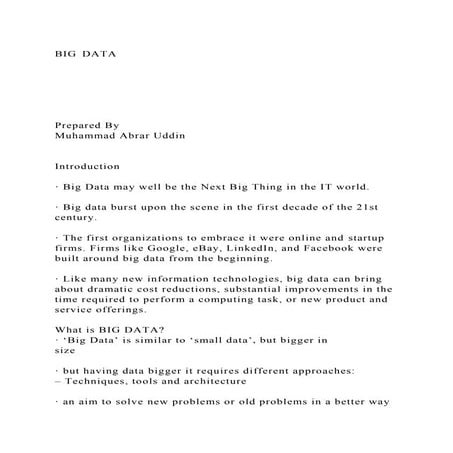 BIGDATAPrepared ByMuhammad Abrar UddinIntrodu.docx