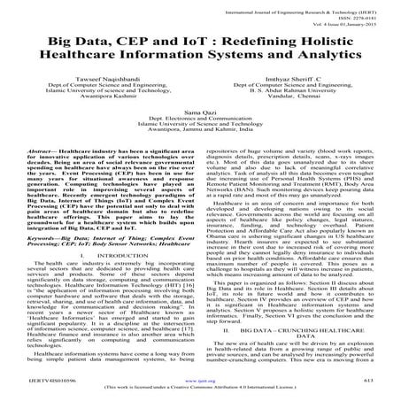 Big Data, CEP and IoT : Redefining Holistic Healthcare Information Systems an...