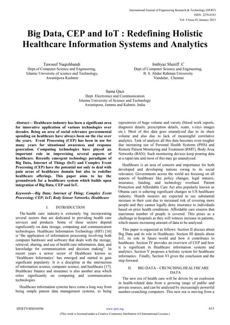 Big Data, CEP and IoT : Redefining Holistic Healthcare Information Systems an...