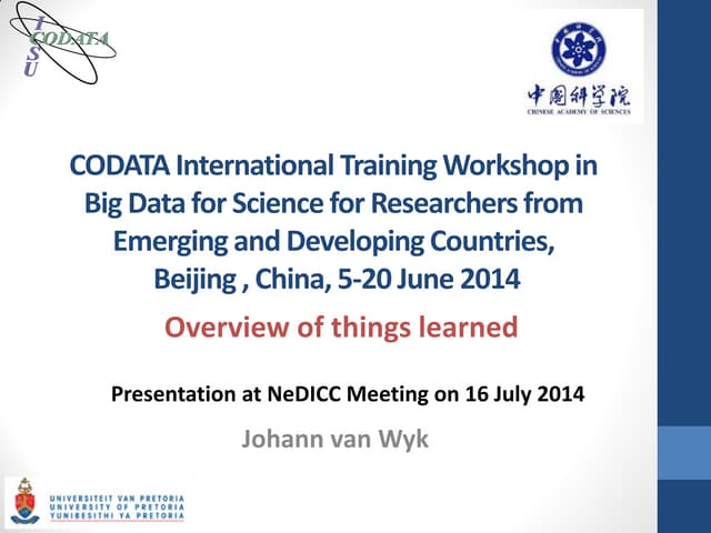 CODATA International Training Workshop in Big Data for Science for Researcher...
