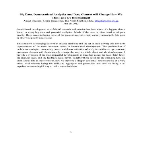 Big Data, Democratized Analytics and International Development 